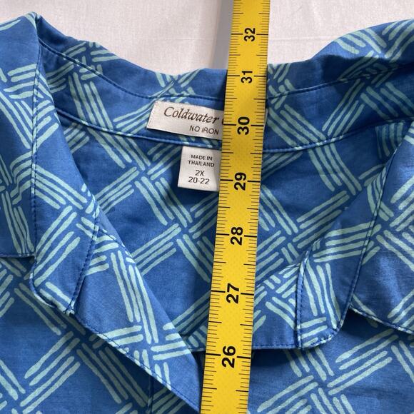 Coldwater Creek Blue Geometric Print Cotton Popover Top Size 2X Lightweight Boho - Picture 3 of 12